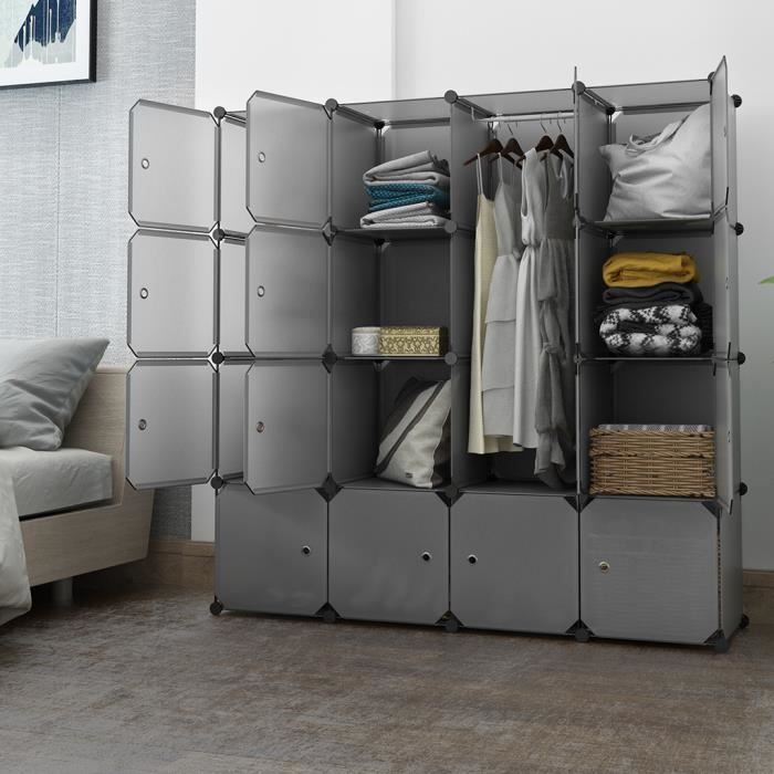 Langria Armoire Penderie 16 Cubes Etagere Plastique Meuble De