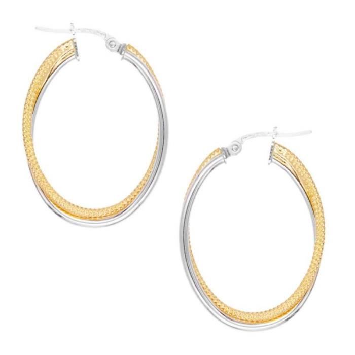 Boucles D'oreilles En Or 9 Carats (375/1000) Deux Tons - Or Jaune Et Blanc, Solide, Neuves