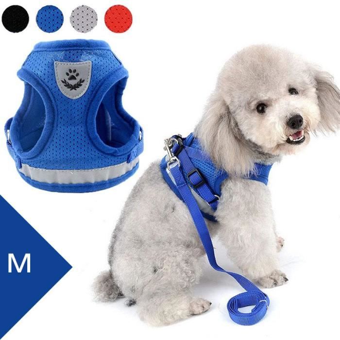 Comparer les prix de Harnais Animal,Harnais chien Ajustable Filet avec Chiots Laisse,Douillet Harnais Chat avec Ensemble de Bande réfléchissante-Bleu M