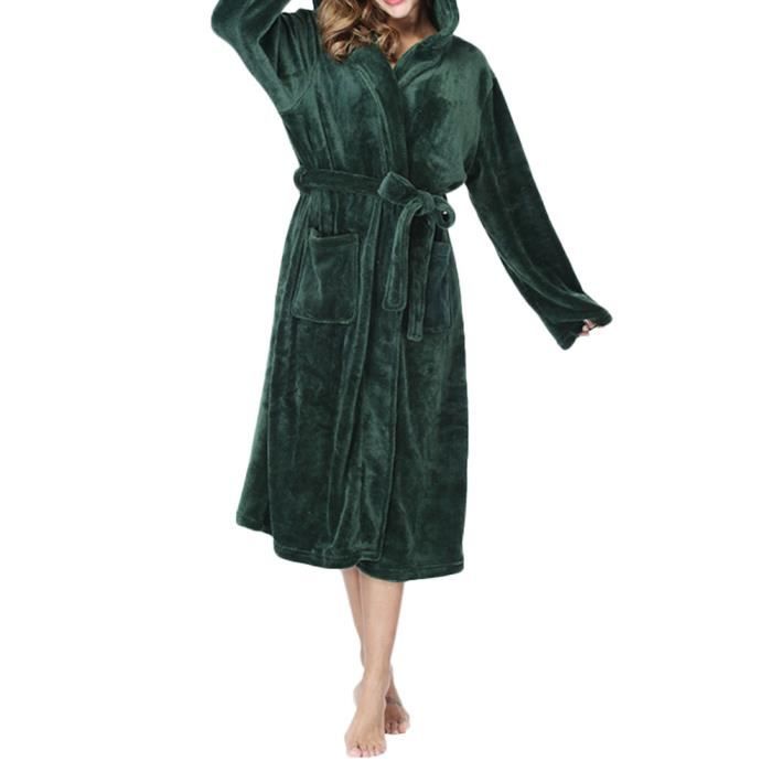 Peignoir Femme en Peluche A Capuche Hiver Marque Modele Vert Chaude Elegance Chic Cdiscount Maison