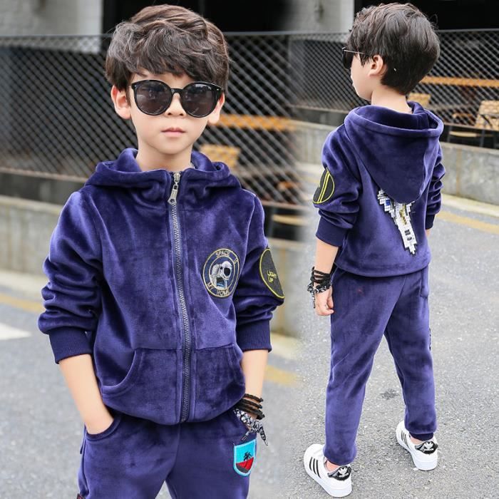 Survêtement Coton Sportif Survêtement France Football Enfant - Sweat à Capuche 2 Étoiles - Tenue Sport Garçon - Coton Conf Survêtement Football