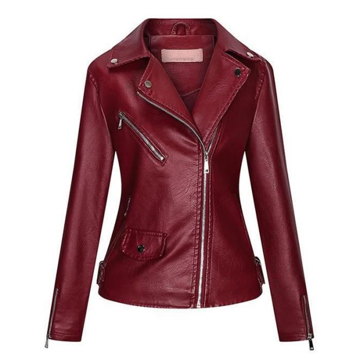 Veste En Cuir Synthétique Vintage Pour Femme - Revers En Daim Effet - Manteau épais Automne/hiver - Couleurs Unies