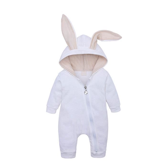 Infantile bébé garçons filles dessin animé lapin oreilles à capuche barboteuse combinaison tenues n51590