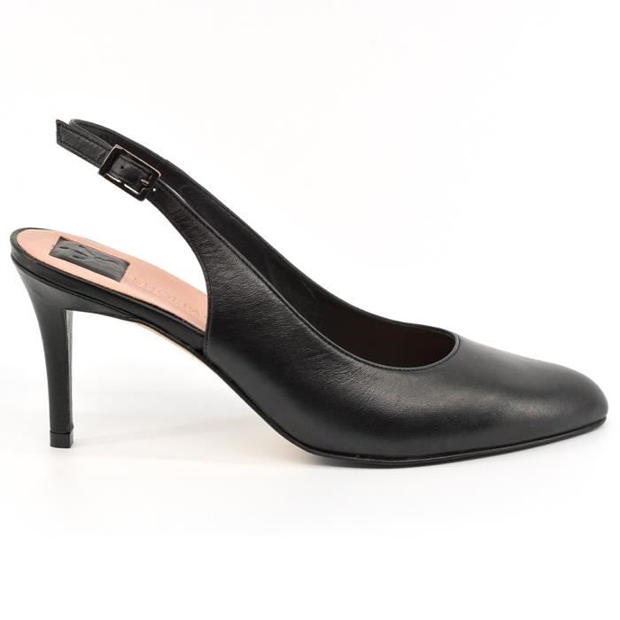 Chaussures à talon ouvert Escarpins slingback à bride cuir noir Taille - 39,5 - Achat / Vente