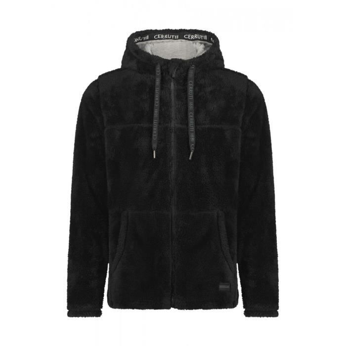 cerruti 1881 veste polaire duveteuse zipée à capuche livigno noir homme