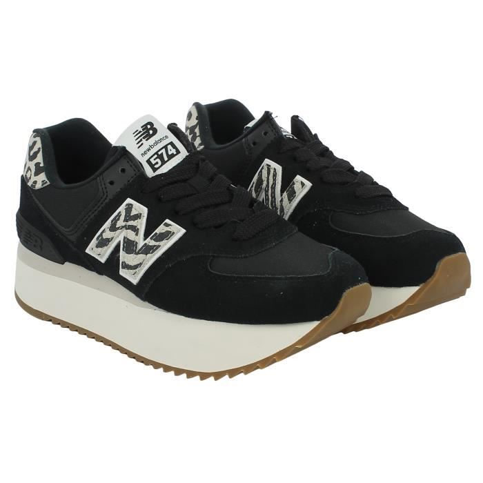 Sneaker 574 noire et animalier avec plateforme New Balance Femme Synthetique Lacets Noir Cdiscount Chaussures