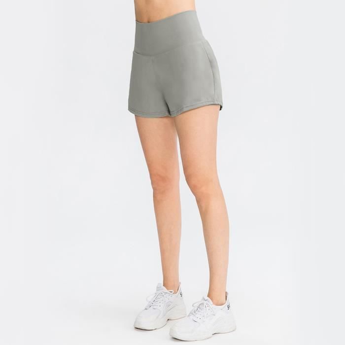 Short de Running Femme Marque Avec Poche et Taille lastiqu e S chage Rapide Gris clair