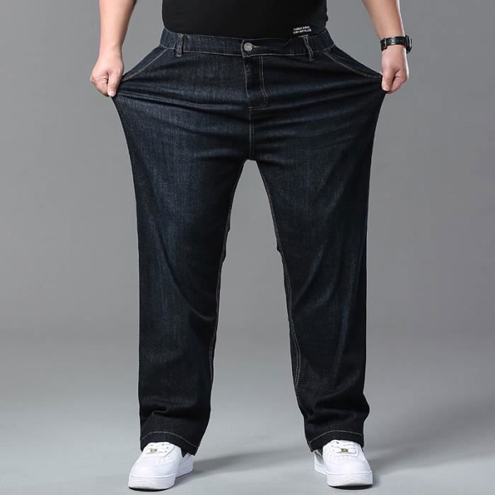 Jeans Homme Grande Taille Élastiquée Coupe Loose Jambe Droite INSFITY  Noir Stretch Léger Relaxed Fit