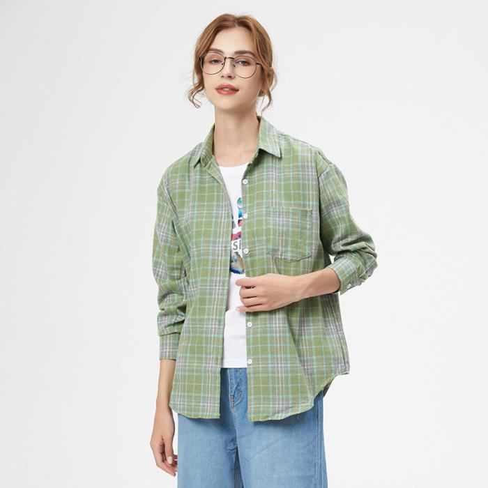 Femme Chemise à Carreaux à Manches Longues, Surchemise Femme Veste A Carreaux Chemise Chaude Surdimensionnée Chemisier Blouse Manches Longues Bûcheron Manteau Boutonné