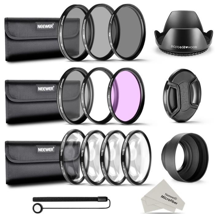 Kit d'Accessoires 58MM Filtre pour Objectif Complet pour Caméra DSLR CANON EOS REBEL