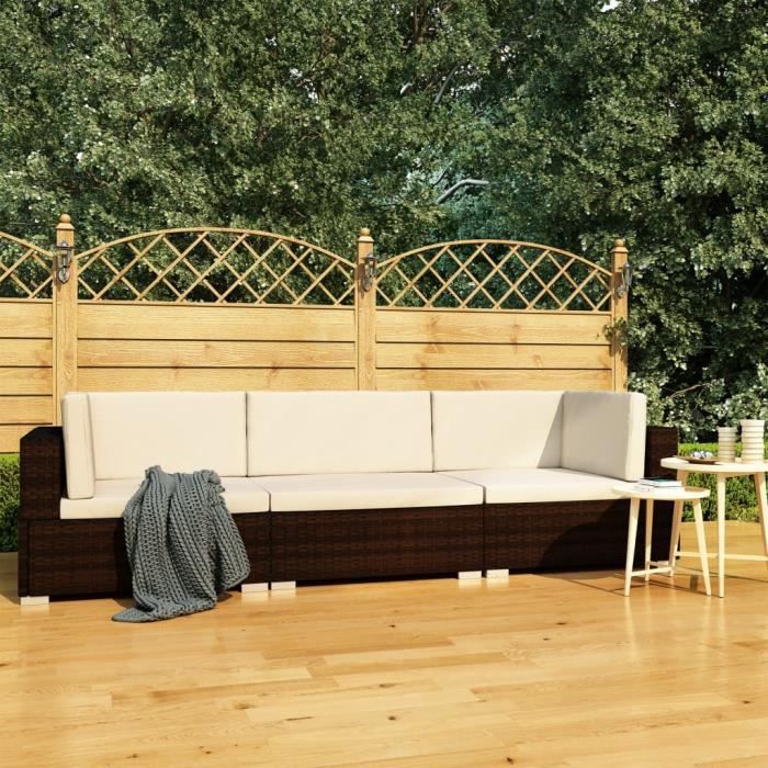 8190Déco® Salon de jardin 3 pcs Meuble Canapé de jardin + Table basse Mobilier de Jardin avec coussins Résine tressée MarronSize: 21