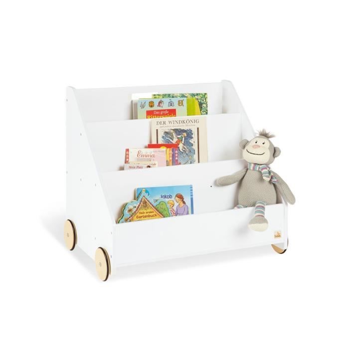 bibliothèque pour enfants pinolino lasse blanc - bois - 4 étagères - roues