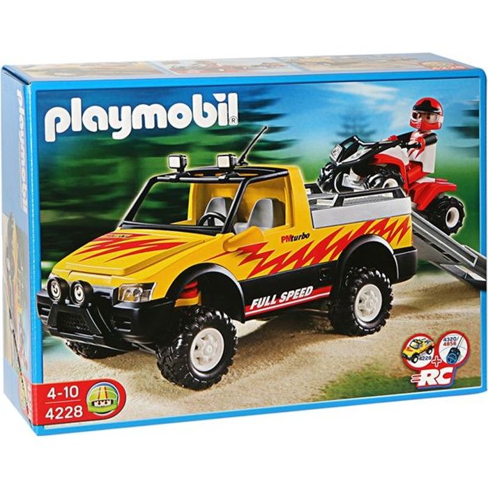 PLAYMOBIL - Pick up & Quad de Course - Camion avec Rampe Rétractable et Quad à Rétro Friction