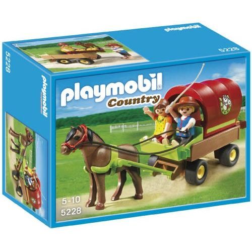 PLAYMOBIL - Enfants et Calèche - Chariot avec 2 enfants et 1 poney