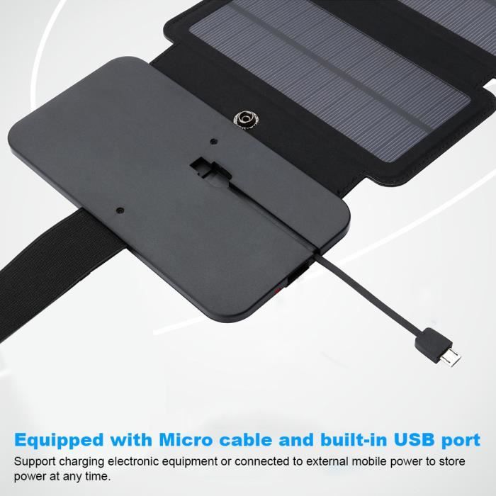 Qiilu Panneau solaire pliable USB Pliable Extérieur, Chargeur Solaire D'alimentation de Téléphone Intelligent de gps detachee Noir