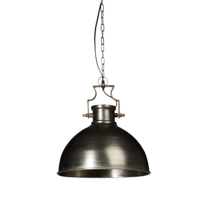 Relaxdays Lampe à suspension style industriel HxlxP 145 x 40 5 x 40 5 cm abat-jour forme de cloche métal luminaire 40W gris argenté