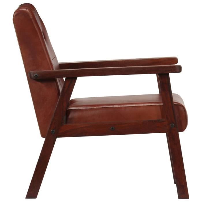 Fauteuil - SALUTUYA - BD5333 - Cuir véritable - Bois dacacia massif - Marron