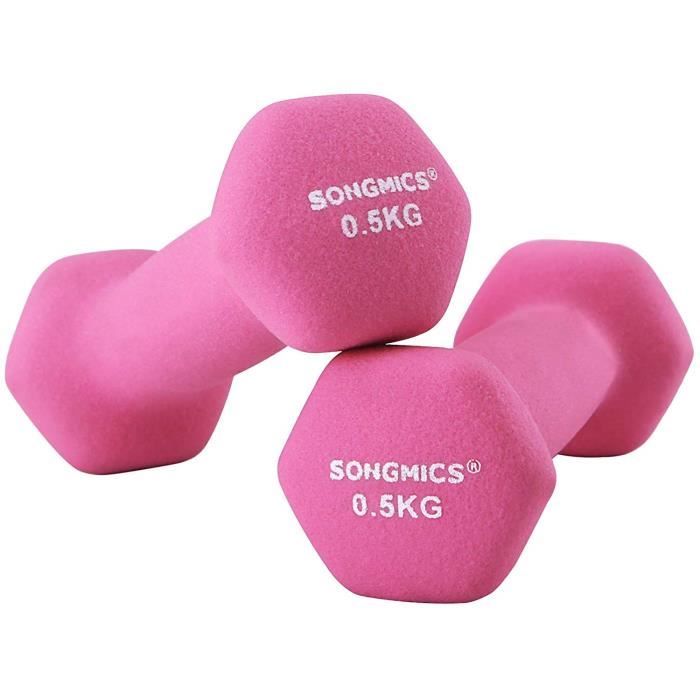 SONGMICS lot de 2 Haltères 05 kg Salle de sport Musculation Entraînement Revêtement en vinyle antiglisse rose SYL61PK