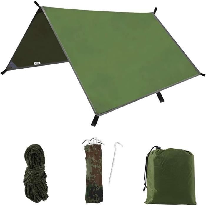 Bâche Camping 3x3m Imperméable UV - Tarp Léger 1kg - 19 œillets - Sac Inclus