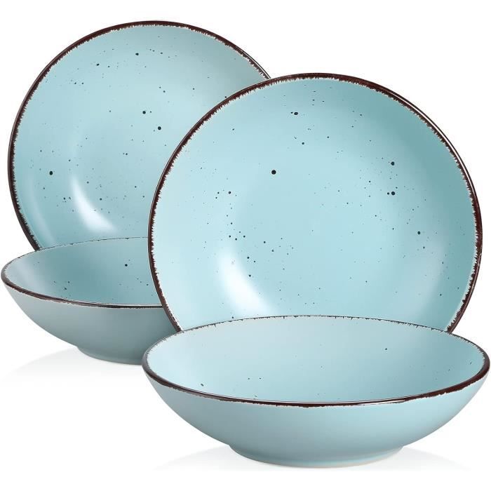 MÄSER Série Frozen Lot De 9 Bols En Céramique Magnifique, 1 Saladier, 4 Bols à Ramen Et 4 Bols à Sauce, Formes Organiques Au Look Vintage, Lasuré à La Main, Grès, Bleu