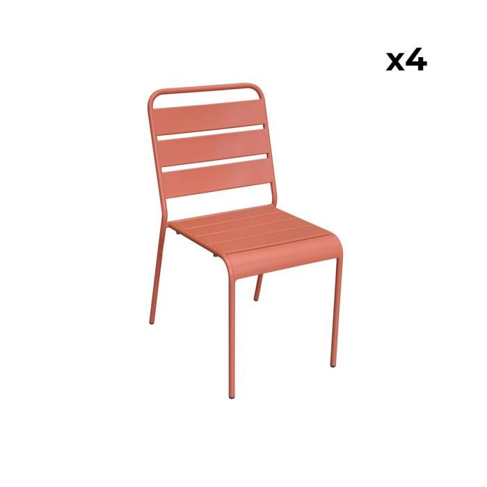 Lot de 4 chaises intérieur / extérieur en métal peinture antirouille empilables coloris rose saumon