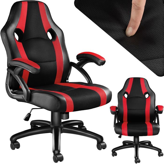 tectake chaise de bureau design gamer benny - confortable - hauteur réglable - inclinable - pivotante - noir rouge
