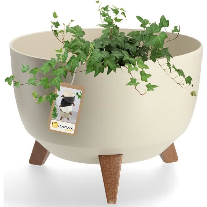 Pot De Fleurs Oslo – Plastique Rayures Blanc, 40 X 25 Cm, Avec Insert Et Pieds Amovibles