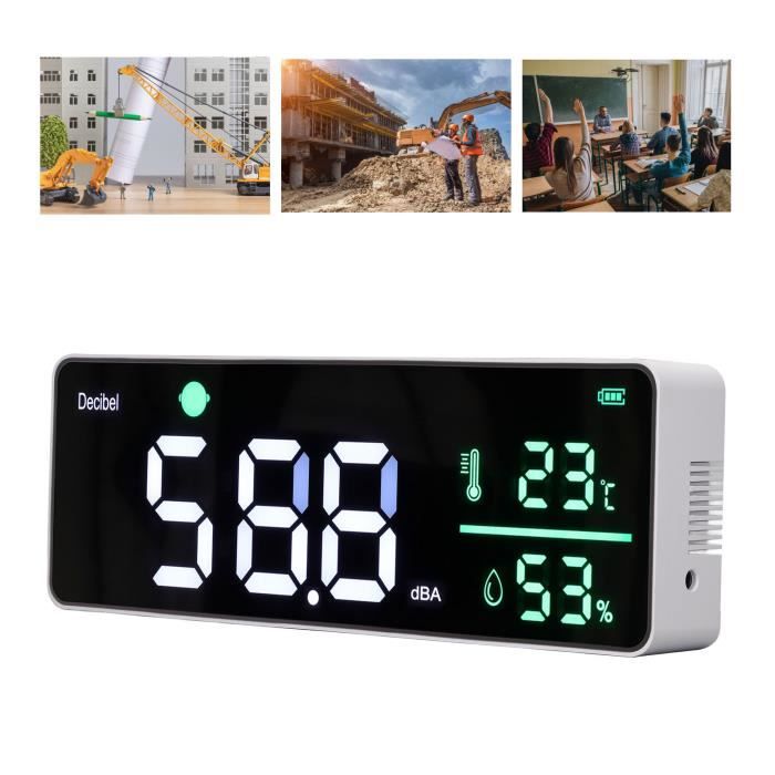 Sonomètre Numérique 3en1 Décibelmètre 30-130dB - Mesure Bruit, Température & Humidité - Écran LED Grand Format
