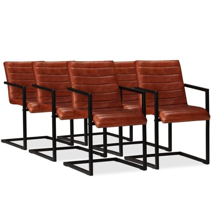 VidaXL Chaises de salle à manger 6 pcs Marron Cuir véritable