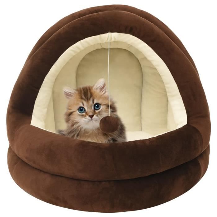 Lit pour chat - VIDAXL - 50x50x45 cm - Marron et crème - Rembourrage épais - Antidérapant