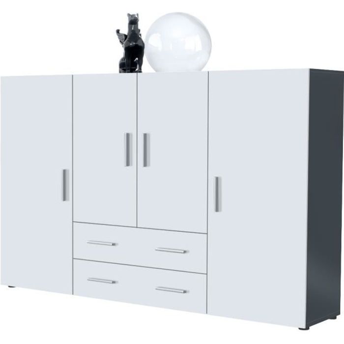 Vladon Buffet haut Nora meuble avec 8 compartiments et 2 tiroirs caisson en Anthracite mat façades en Blanc mat Vladon Buffet haut Nora meuble avec 8 compartiments et 2 tiroirs caisson en Anthracite mat façades en Blanc mat