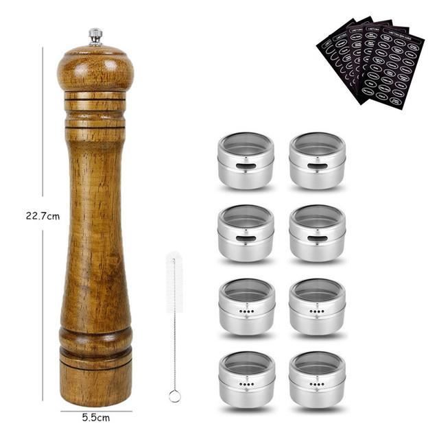 Support Bois Pour Moulin à Sel Et Poivre GORGECRAFT - Plateau Rangement Cuisine Noir - Pour 2 Moulins