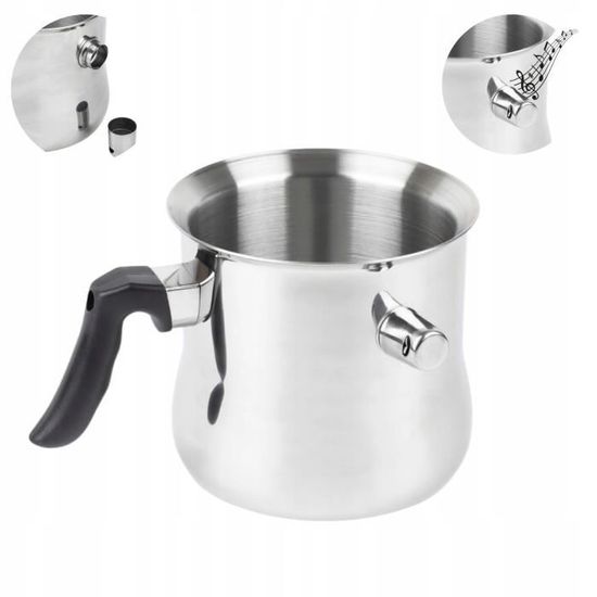 Casserole à Lait 1,5 L Avec Sifflet - Acier Inoxydable Double Paroi, Poignée Antidérapante, Pour Induction, Gaz, électrique