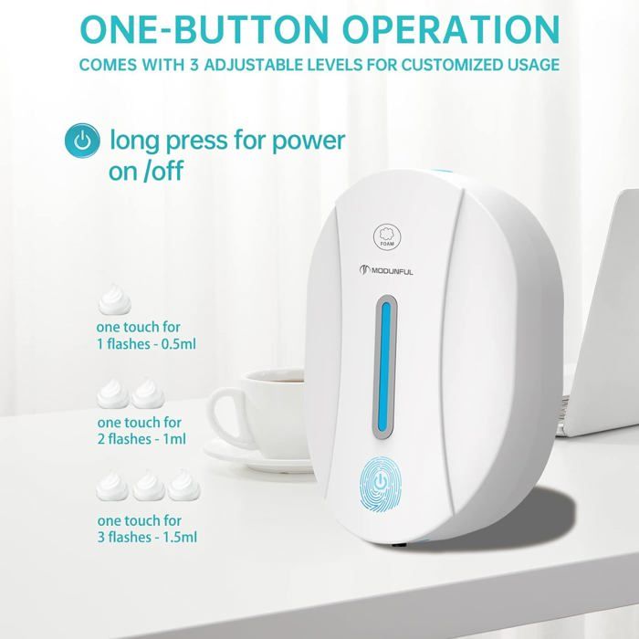 Distributeur De Savon Automatique 380ml USB Rechargeable - Capteur Infrarouge IPX5 Blanc
