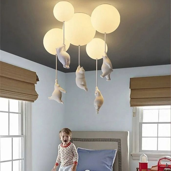 Plafonnier Ballon Coloré – Lustre Enfant Déco Chambre, PVC, Interrupteur Corde, Ampoule LED Incluse, Effet Joyeux