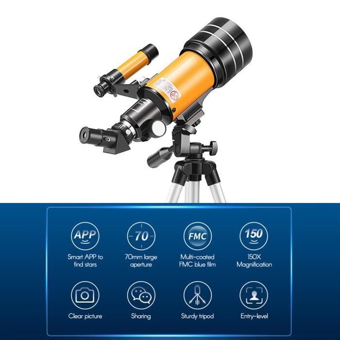 Télescope astronomique réfracteur HD 70 mm 16X-200X télescope Télescope astronomique réfracteur HD 70 mm 16X-200X télescope
