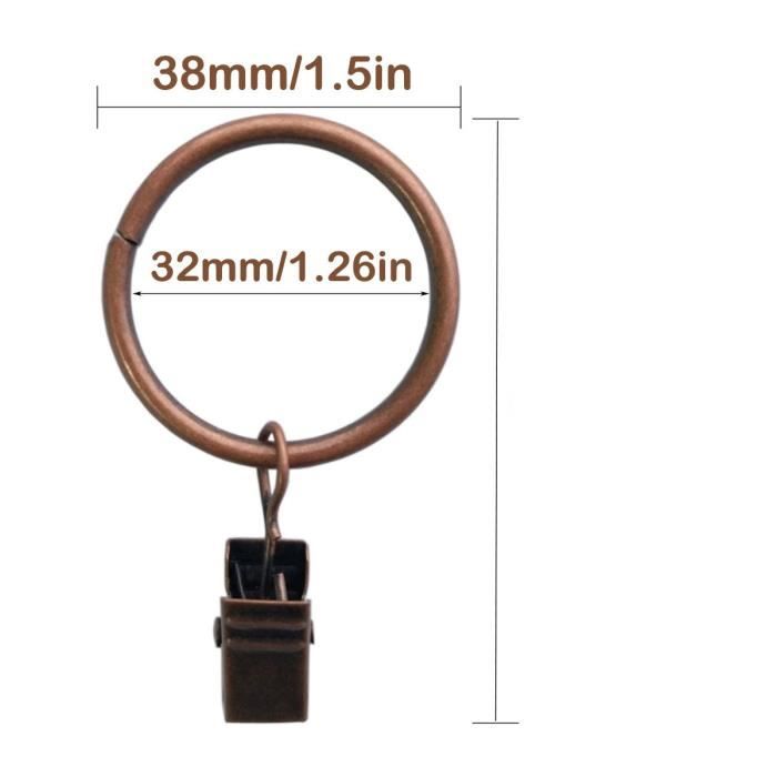 30 anneaux en métal bronze (55 mm) pour travaux manuels et clips amovibles, anneaux de rideau de douche 30 anneaux en métal bronze (55 mm) pour travaux manuels et clips amovibles, anneaux de rideau de douche