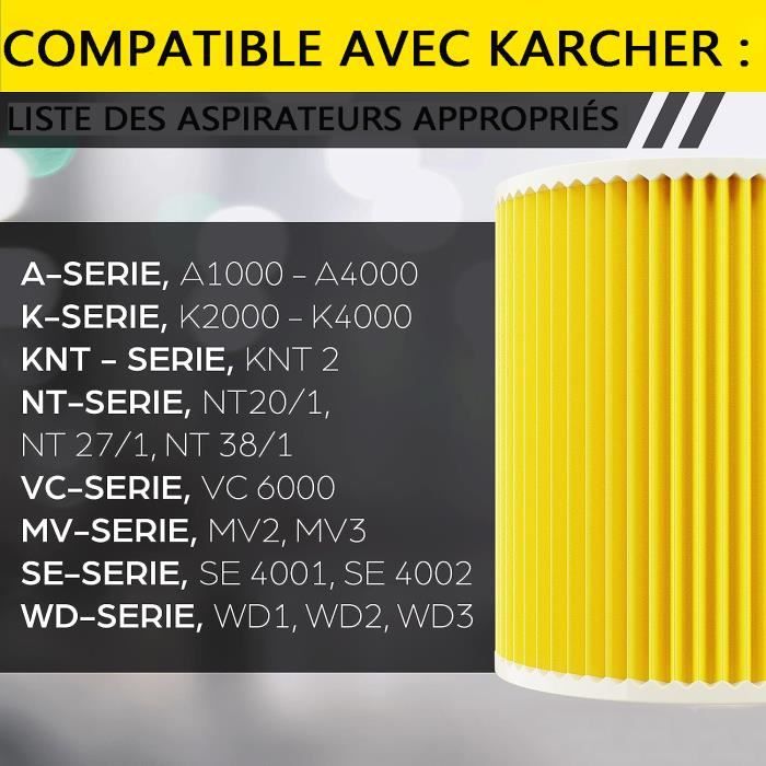 Pack de 2 cartouches filtrantes pour Kärcher Premium WD3 WD2 MV2 MV3 WD 3P,  WD 3.200