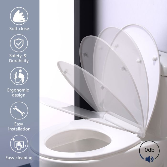 Siège de Toilette en Forme de D Abattant WC,Blanc Anti-Bactérienne Lunette  de Toilette avec Fermeture en Douceur Dégagement Ra[~45] - Cdiscount  Bricolage