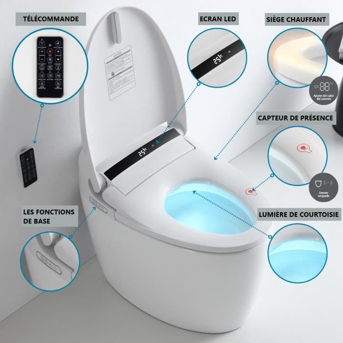 TOILETTE JAPONAISE WC NASHI EIRA NEW OUVRIR FERMER AUTOMATIQUE TELECOMMANDE RESERVOIR INTEGRE INJECTEUR CHROME Cdiscount Bricolage