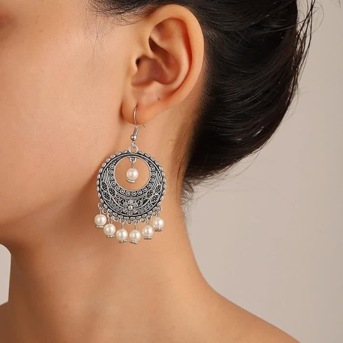 Boucles D'oreilles Pendantes 14K Or - Diamants Ronds 0,98 Ct & Perle 8,20 Ct - Marque Jisha