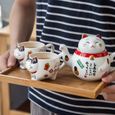 THEIERE,1pc pot (red)--Service à thé japonais en porcelaine avec joli motif de chat Plutus, théière et tasses à thé créatives en cér-2