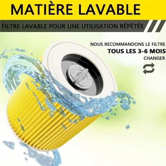 Filtre à Cartouche Pour Kärcher WD2 WD3 MV3 - 2Pièces - Lavable - Compatible 6.414-552.0