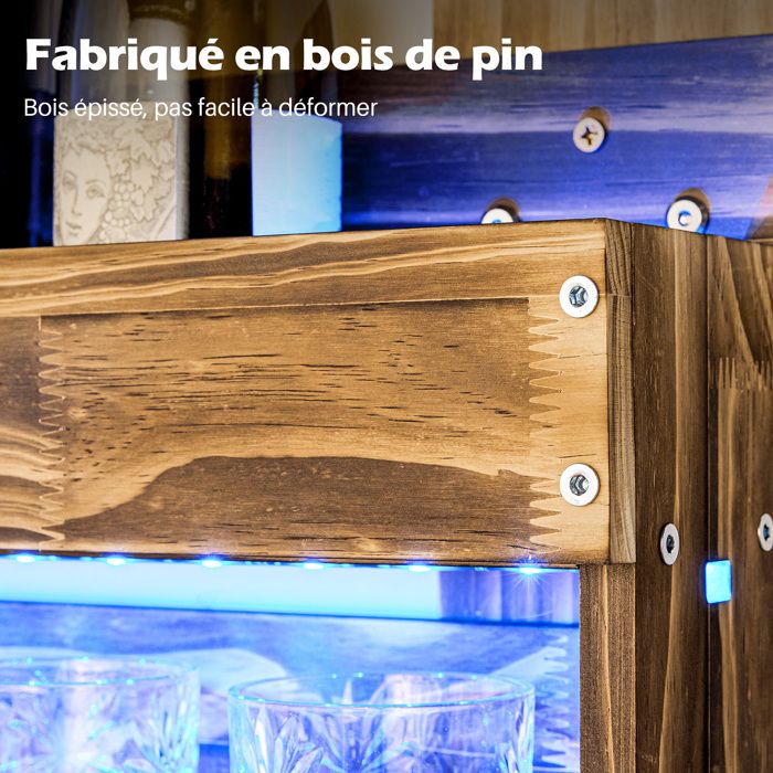 Nuovoware Rack Vin Autoportant Au Sol, Casier Vin Table 3 Étages Avec Porte- Verres, Présentoir Liqueur Polyvalent Pour Home Bar, Mini Table De Bar, Présentoir Liqueur, Whisky Et Vin, Noir Marron