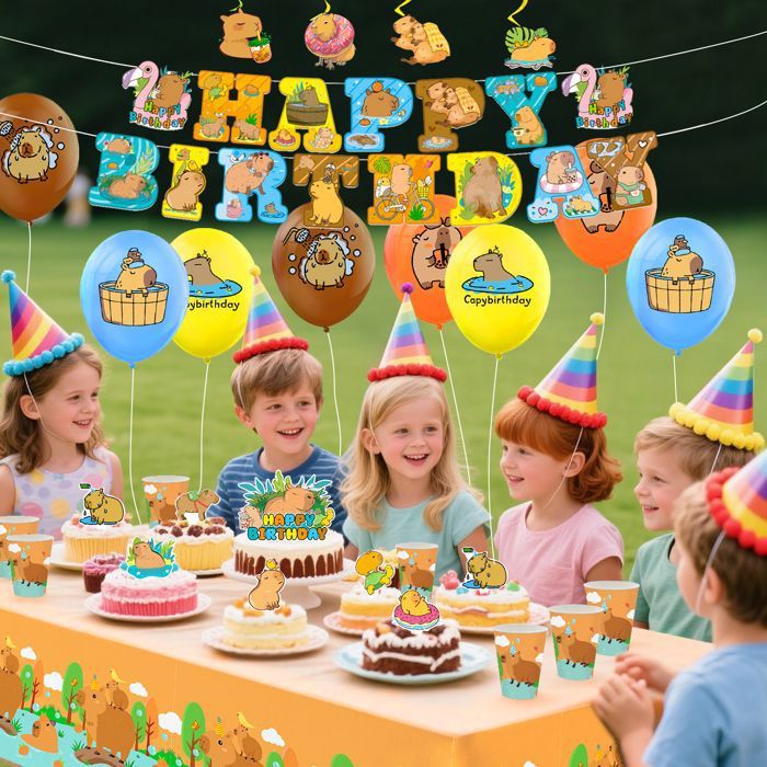 YGCHEN Vaisselle Jetable Anniversaire Capybara – Set 40 Pièces Pour 10 Invités (Assiettes, Gobelets, Serviettes)