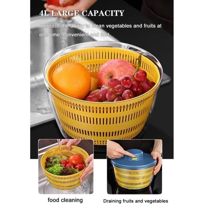 Essoreuse à Salade, Séchoir à Laitue, Facile à Presser D'une Main, Grand Mélangeur à Salade Avec