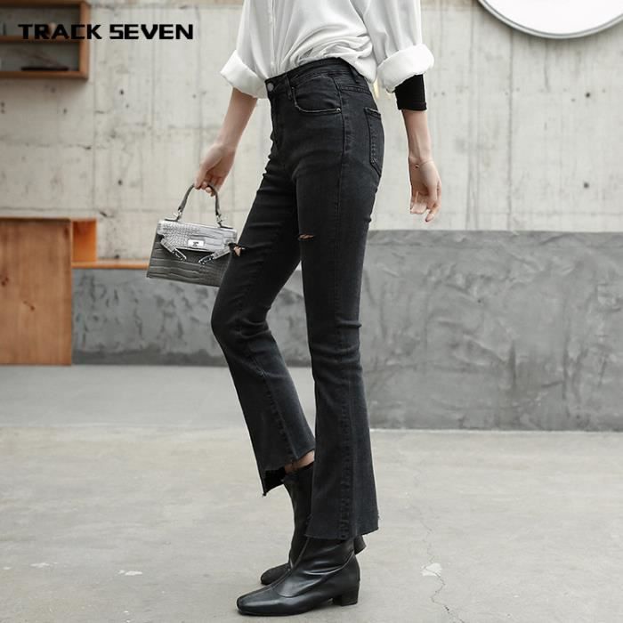 Jean taille haute deals noir trouer