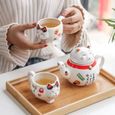 THEIERE,1pc pot (red)--Service à thé japonais en porcelaine avec joli motif de chat Plutus, théière et tasses à thé créatives en cér-3