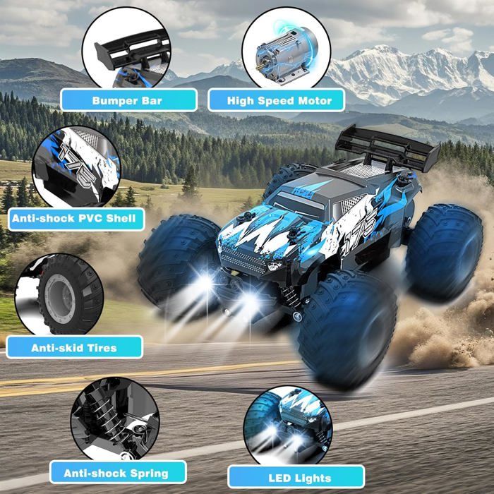 Voiture RC Tout Terrain 20 Km/h – Échelle 1:18, 2.4GHz, Suspension 4 Roues, 2 Batteries, Cadeau Garçons Et Filles