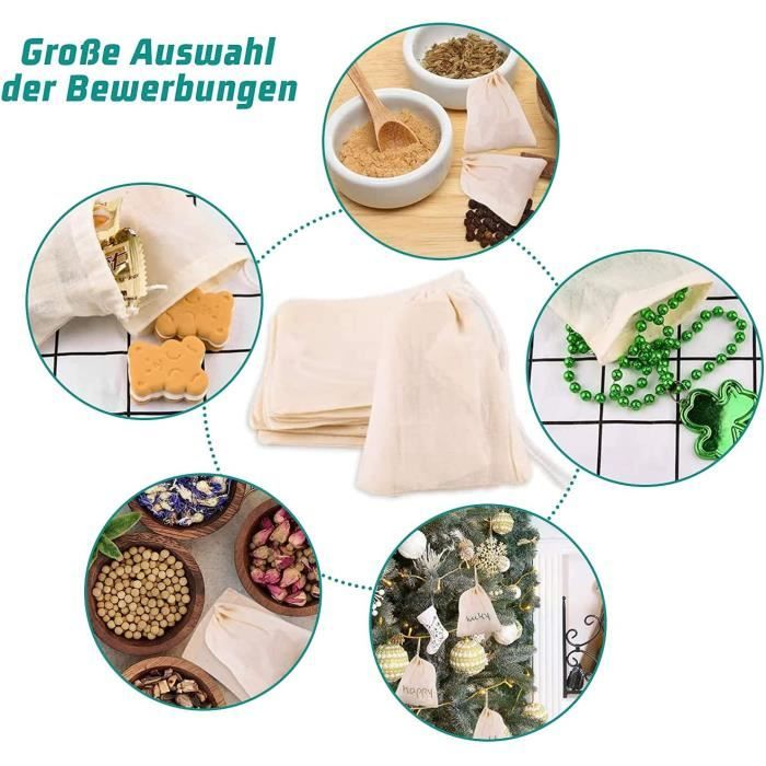 100 pcs Petit Sachet en Mousseline de Coton Sachets Filtres Th